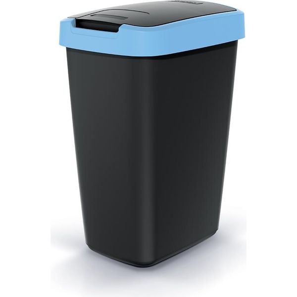 Cestino Per Rifiuti 12L Con Coperchio Keden Compacta Q Nero Con Bordo Blu-image
