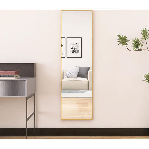 Fortuna Lai Specchio Da Terra 140X40Cm, Specchio Rettangolare A Figura Intera Con Cornice In Metallo Dorato, Specchio Hd Per Spogliatoio O Soggiorno-image