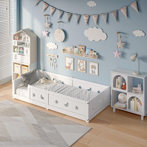 Letto Per Bambini 90 X 200 Cm Con Sponde Di Sicurezza E Rete A Doghe - Legno Di Pino Massiccio - Bianco-image