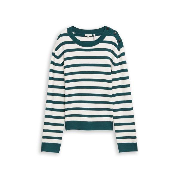 Tom Tailor Damen Strickpullover Mit Streifenmuster, GrüN, Gestreift, Gr. L-image