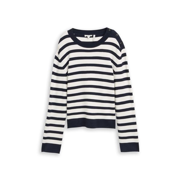 Tom Tailor Damen Strickpullover Mit Streifenmuster, Blau, Gestreift, Gr. S-image