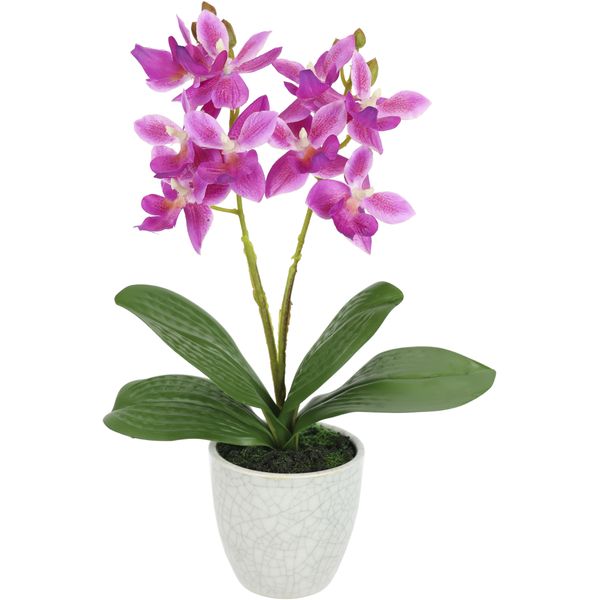Kunstorchidee I.Ge.A. "KüNstliche Orchidee Mit Topf", Dunkelrosa, B:14Cm H:30Cm L:14Cm, Polyester, Kunstpflanzen, Dekoblume Im Keramiktopf Mit Rissoptik Kunstblume-image