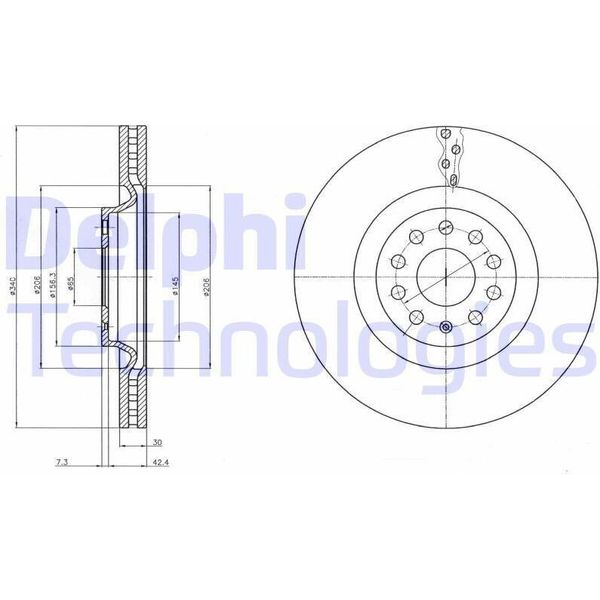 2X Disco Freno Delphi BG9109C Per Vw Golf Vii Hatchback (5G1 BQ1 BE1 BE2)-image