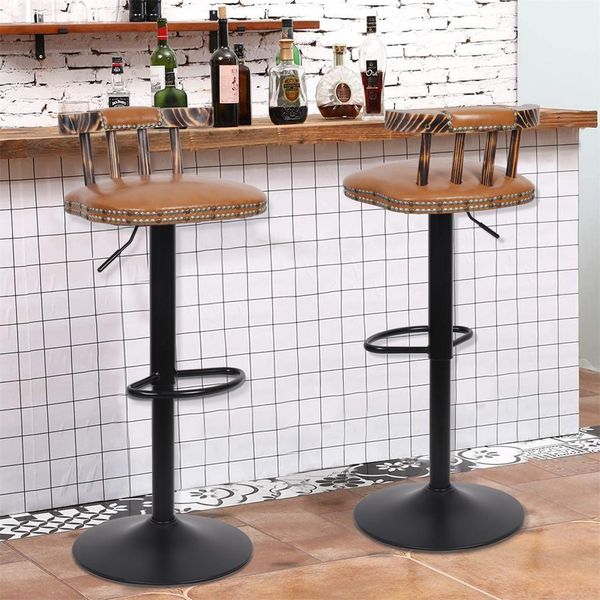 Wisfor Set Di 2 Sgabelli Da Bar Sgabelli Da Bar Sedie Da Cucina Con Schienale, Buon Rivestimento, Altezza Regolabile, Girevole, Pelle, Marrone Chiaro-image