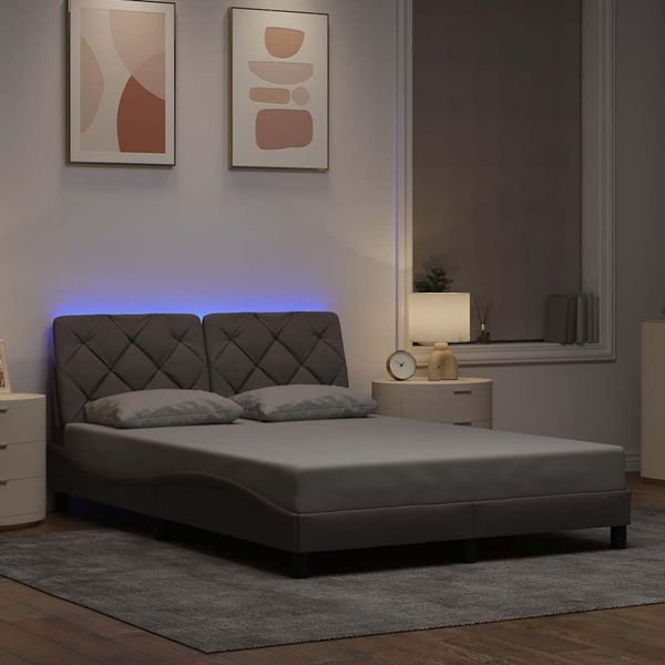 Vidaxl Struttura Letto Con Led Senza Materasso Taupe 140X200 Cm Tessuto-image
