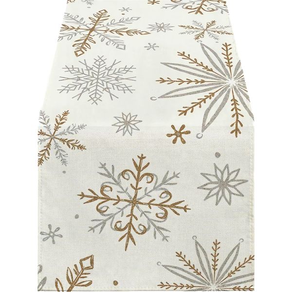 Apt BQ88A Runner Da Tavola Natalizio 183 X 33 Cm Bianco E Oro-image
