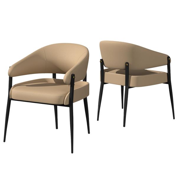 Wisfor Sedia Da Pranzo Ergonomica (2 Sedie) Con Schienale E Braccioli Gambe In Metallo Rivestimento In Pelle Poltrone Sedie Imbottite Fino A 150 Kg Khaki-image