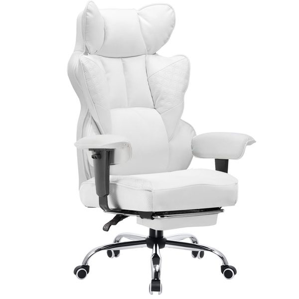 Comhoma Sedia Da Gioco, Sedia Da Ufficio Ergonomica, Sedia Da Scrivania Con Braccioli Regolabili, Supporto Lombare A Molla 150 Kg, Bianco-image