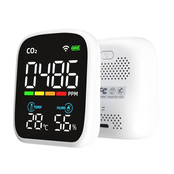 Rilevatore Di Co₂ Portatile Con Display Led, Sensore Ndir, Temperatura E Umidità, Misuratore Della Qualità Dell'aria Per Interni, Controllo Tramite App-image