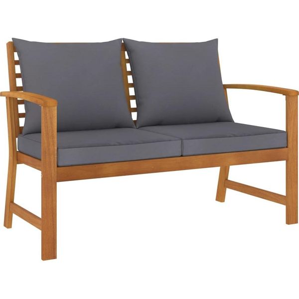 The Living Store Panca Da Giardino 120 Cm Con Cuscini Grigio Scuro In Legno Massiccio Di Acacia-image