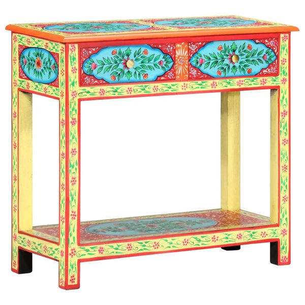 The Living Store Consolle Dipinta A Mano 80×35×75 Cm In Legno Massello Di Mango-image
