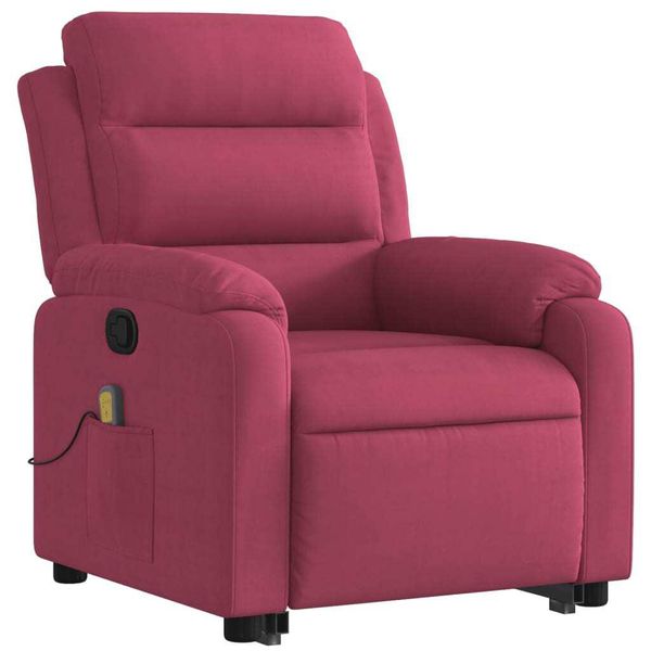 Syfax™ Poltrona Alzapersona Massaggio Reclinabile Rosso Vino Velluto-image