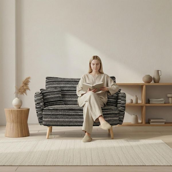 Lvhom Poltrona Xxl In Tessuto Bouclé Con Tasca Laterale, Poltrona Con Cuscino, Poltrona Imbottita, Reclinabile 121X87X81,5 Cm, Portata 250Kg, Nero-image