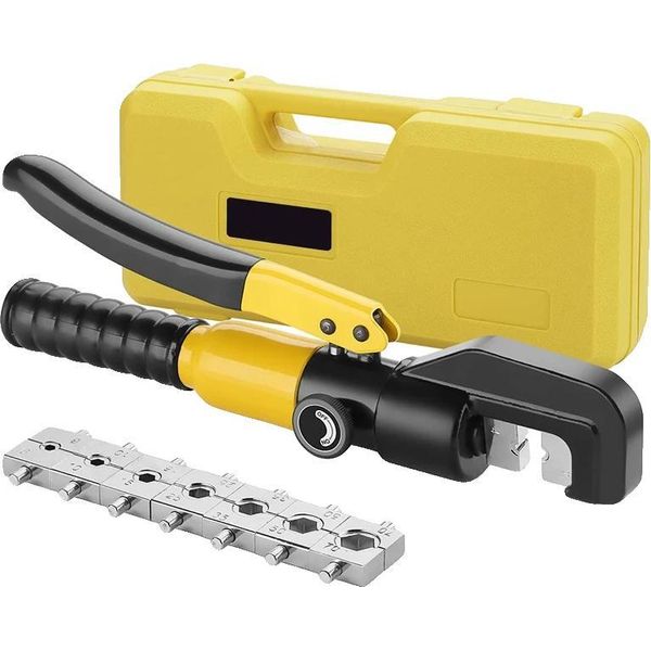 Pinza Idraulica Per Capicorda, Forza Di Crimpatura Massima 10 Tonnellate, Corsa Di Crimpatura 12 Mm, Compatibile Con 12 Awg Fino A 2/0 Awg, Testa Girevole A 360°, Include Punzoni Di Crimpatura Di Diverse Dimensioni-image