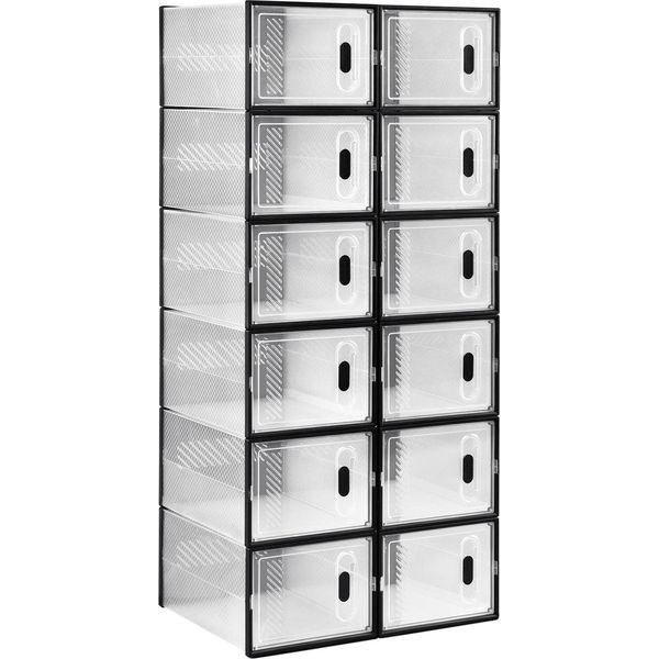 Scatole Per Scarpe - Set Di 12 Scatole Per Scarpe - Impilabile - Anta Con Chiusura Magnetica - Pieghevole - Trasparente - Dimensioni 35X25X19 Cm - Plastica Pp - Bianco-image
