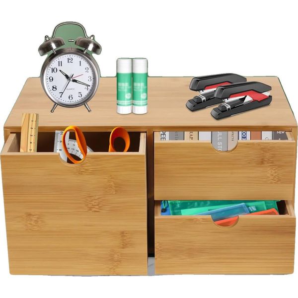 Organizer Da Scrivania, Materiale Bambù, Dimensioni 33 X 19 X 16 Cm, 3 Cassetti, Forma Rettangolare, Organizer Portaoggetti-image