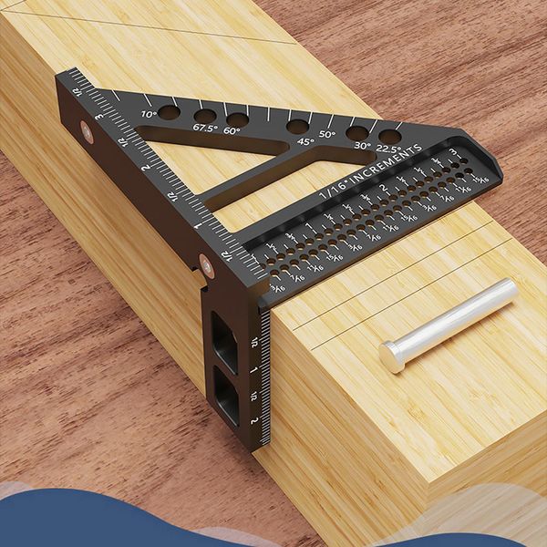 Righello Di Calibrazione Crossline, Linea Verticale, Angolo Di 45°, Strumento Di Misura Destro, Lega Di Alluminio, Tracciatore, Lavorazione Del Legno, Misurazione, Accessori Per Carpentieri-image