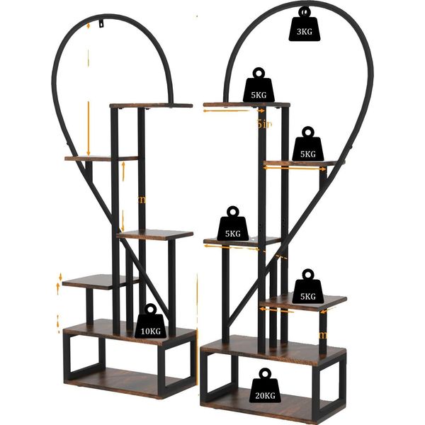 Portavasi, Design A Forma Di Mezzo Cuore, Display A 6 Livelli, Nero-image