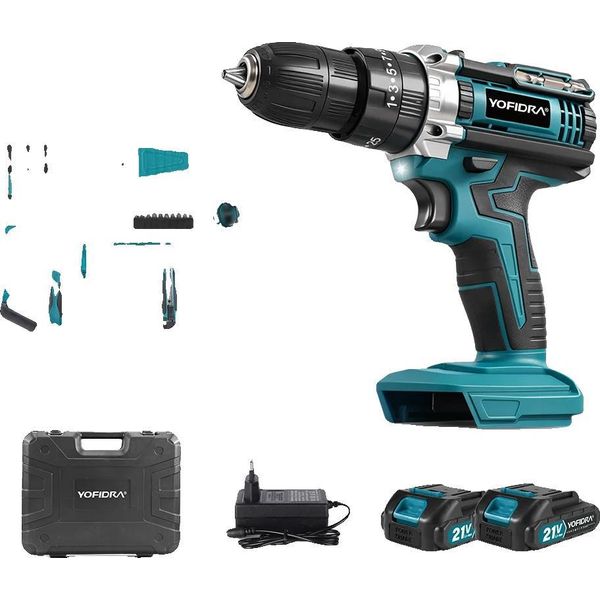 Trapano Avvitatore A Batteria, 25 Livelli Di Coppia, Luce Di Lavoro A Led, Set Di 2 Batterie - 53 Pezzi-image