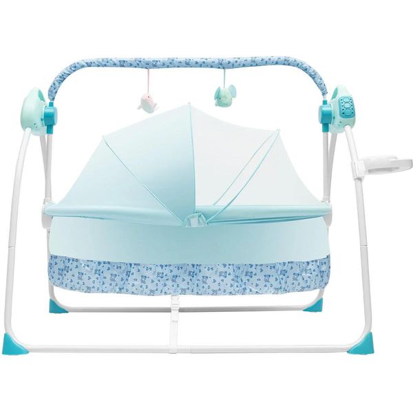Sdraietta E Culla - Altalena Elettrica Per Bambini - 5 Velocità - Telecomando - Pieghevole - Portabiberon - 0-18 Mesi - 20 Kg+ - Blu-image