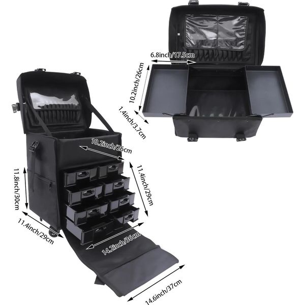 Trousse Per Trucchi, Contenitore A Più Scomparti, Ruote Girevoli, Nero-image