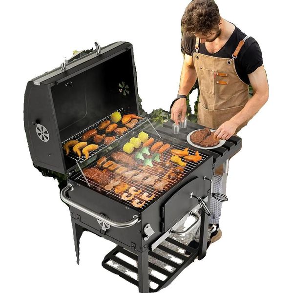 Carrello Per Barbecue A Carbonella, Griglia 57X42 Cm, Barbecue Termoisolante 54X20 Cm, Ventilazione Regolabile 4, Termometro Integrato, Vaschetta Per Carbonella Regolabile In Altezza-image