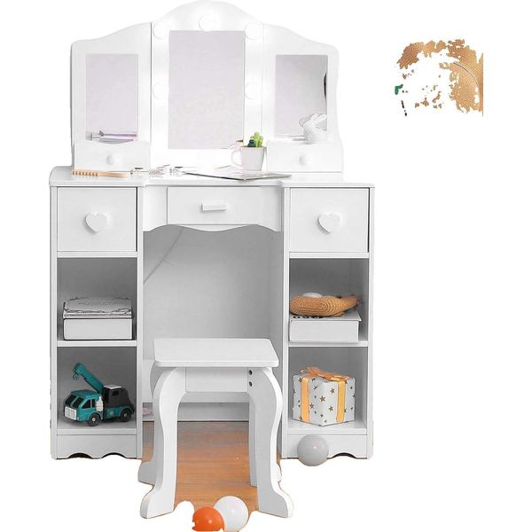 Tavolo Da Trucco Per Bambini, Specchio Rimovibile, Ampio Spazio Contenitivo, Bianco-image