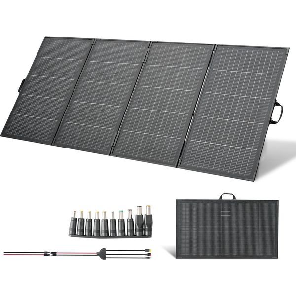Succebuy Pannello Solare Pieghevole 400 W, Modulo Solare Monocristallino 16BB Di Tipo N Con Cornice, Efficienza 24%, IP67, Caricatore Solare Con Connessione MC4 E Adattatore Dc 10 In 1 Per Stazioni Elettriche E Campeggio-image