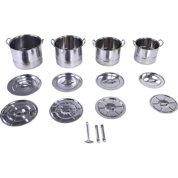 Set Di 4 Pentole In Acciaio Inossidabile, Pentole A Induzione, Pentola Per Zuppe Con Cestello Per Cottura A Vapore Per Cucinare In Cucina-image