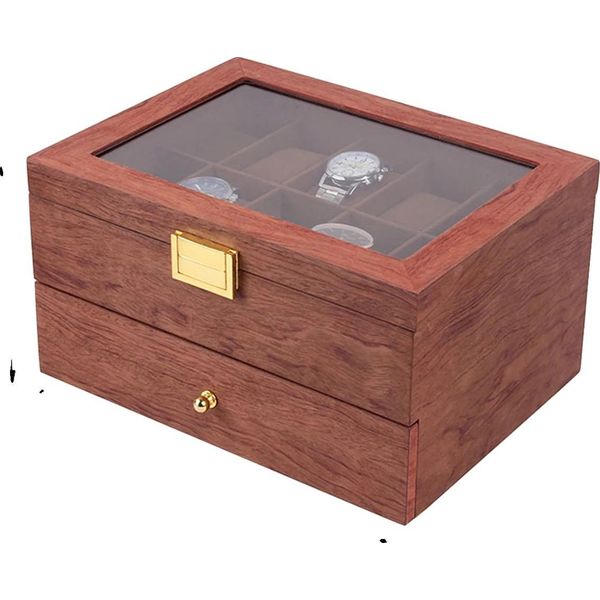 Scatola Per Orologi, 20 Scomparti, Coperchio In Vetro, Colore Legno-image