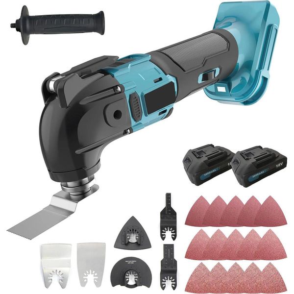 Utensile Oscillante A Batteria, 6 Velocità, Set Di Utensili Versatile, Con 2 Batterie-image