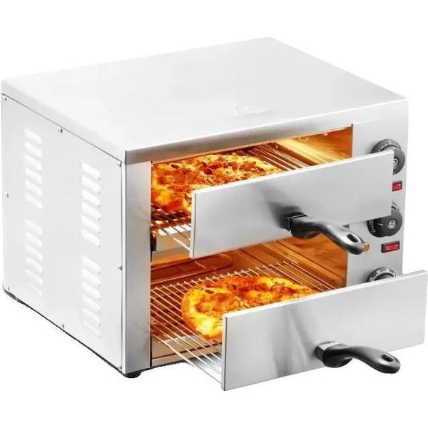 Forno Elettrico Per Pizza, Cuoce Pizze Fino A 30 Cm, Intervallo Di Temperatura: Da 50 °C A 350 °C, Timer: Da 0 A 120 Minuti, Quattro Resistenze Per Una Cottura Uniforme, Acciaio Inossidabile Adatto Al Contatto Con Gli Alimenti-image