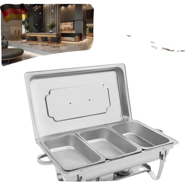 Scaldavivande, Acciaio Inox 410, 63,5 Cm X 35,5 Cm X 32 Cm, 3 Scomparti, Capacità 2,5 L Ciascuno, Lavabile In Lavastoviglie-image