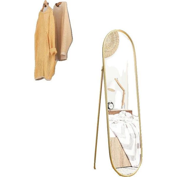 Specchio A Figura Intera, Telaio In Metallo, Altezza 160 Cm, Larghezza 40 Cm, Forma Ovale, Posizionamento Versatile-image