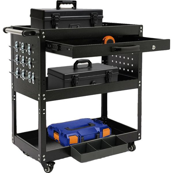 Carrello Portautensili Mobile, Materiale In Acciaio, 3 Ripiani, Portata 250 Kg, Dimensioni 77,6 X 81 X 35,66 Cm, 4 Ruote Universali-image