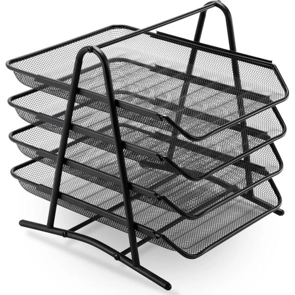Organizer Da Scrivania, Design A 4 Livelli, Scomparti Scorrevoli Lisci, Nero-image