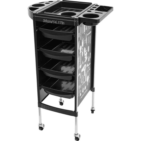 Carrello Da Salotto, 4 Cassetti, Design Moderno, Nero-image