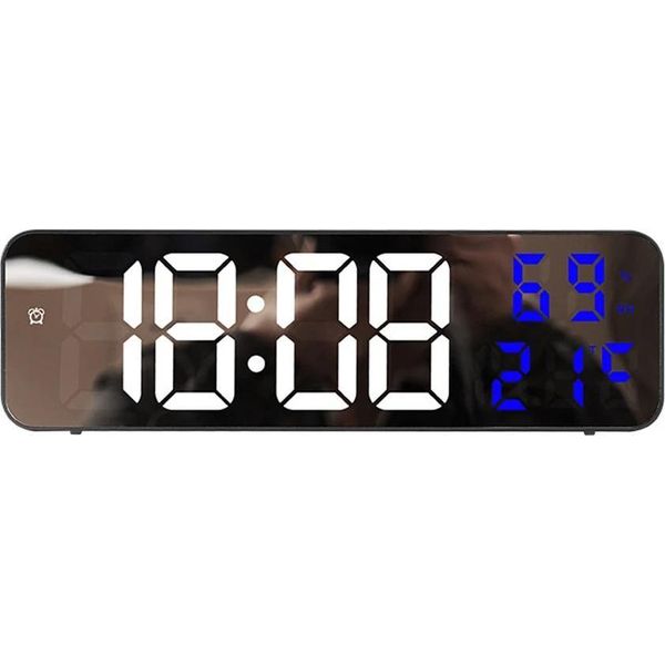 Orologio Da Parete, Display Led Digitale, Elettronico Con Indicatore Di Temperatura E Umidità, Blu-image