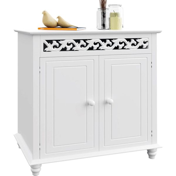 Casaria® Mobiletto Bianco Stile Country 76X65X35Cm 2 Scomparti Armadietto Multiuso Con Ante Mobile Bagno Consolle Ingresso Credenza Cucina Madia Soggiorno Mobili Salone Arredamento Casa Mobile Tv-image