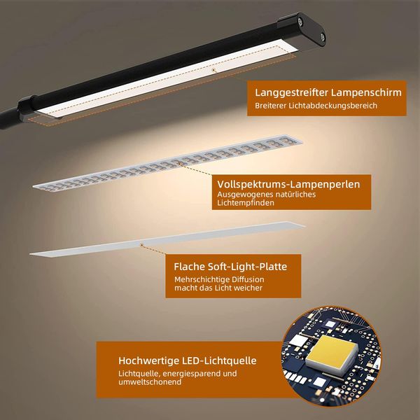 40CM Ha Condotto La Lampada Da Scrivania Nero Clampable Monitor Lampada Dimmable Lettura Luce Ufficio Lampada Da Tavolo Per Scrivania Ufficio-image