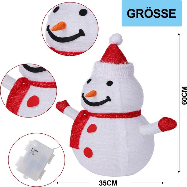 Pupazzo Di Neve Led 60Cm, Decorazione Natalizia Per Interni Ed Esterni Luci Natalizie A Batteria Con Timer Decorazione Natalizia, Colore Della Luce: Bianco-image