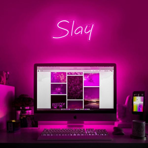 Usb Led Neon Wall Light, Rosa Slay Neon Sign Night Lights Neon Light Neon Sign Per Party Bar Gaming Bedroom Room Wall Decoration-image