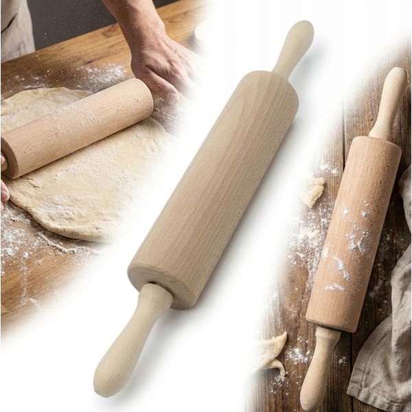 Rullo Per Pasta In Legno Girevole 46 Cm Ø 6,5 Cm Rullo Da Cucina-image