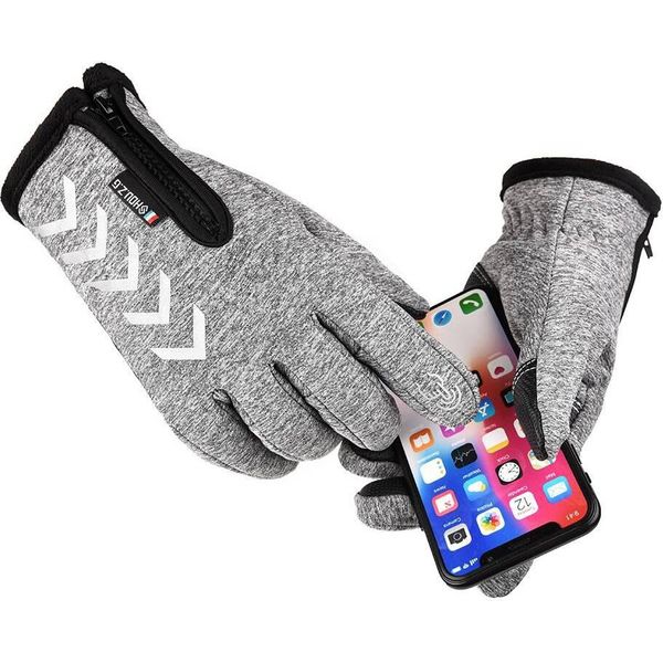 Guanti Invernali Caldi Con Cerniera, Guanti Invernali Impermeabili Antivento Antiscivolo Guanti Da Ciclismo Per Uomini Donne, Grigio E Bianco, Xl-image
