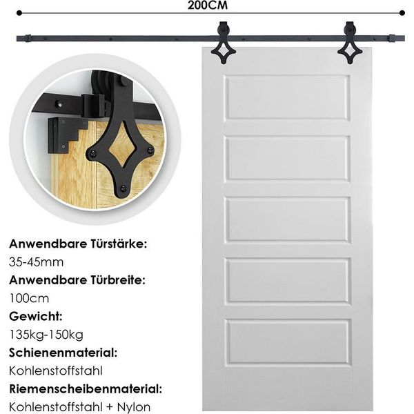 Swanew Sistema Di Porte Scorrevoli Set Di Montaggio Per Porte Scorrevoli 150Kg Guida A Pavimento Guida Per Porte A Rullo Assemblaggio Set Di Binari Di Scorrimento Vetro / Legno Porta Scorrevole 200Cm-image