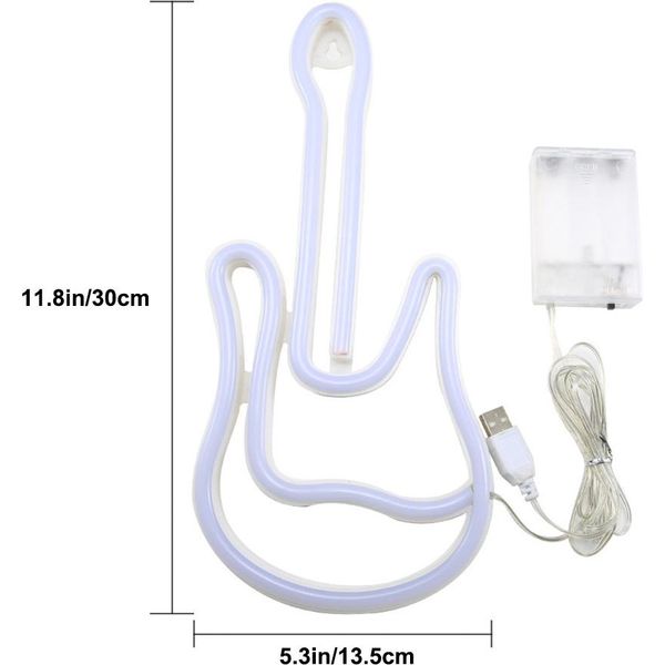 Usb A Batteria Chitarra Led Luce Al Neon Da Parete, Segno Al Neon Luci Notturne Segno Al Neon Luce Al Neon Per Bar Partito Gioco Camera Da Letto Decorazione Della Parete, Bambini Compleanno-image