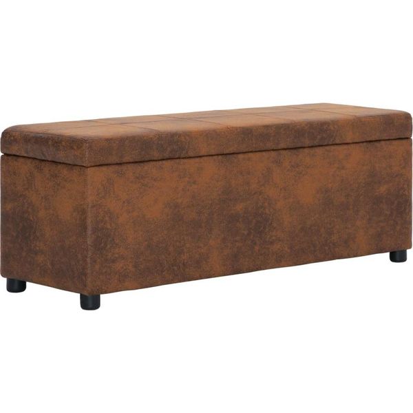 The Living Store Panca Con Vano Portaoggetti 116 Cm Aspetto Scamosciato Marrone-image