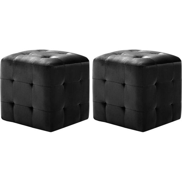 The Living Store Pouf 2 Pezzi Nero 30X30X30 Cm In Tessuto Di Velluto-image