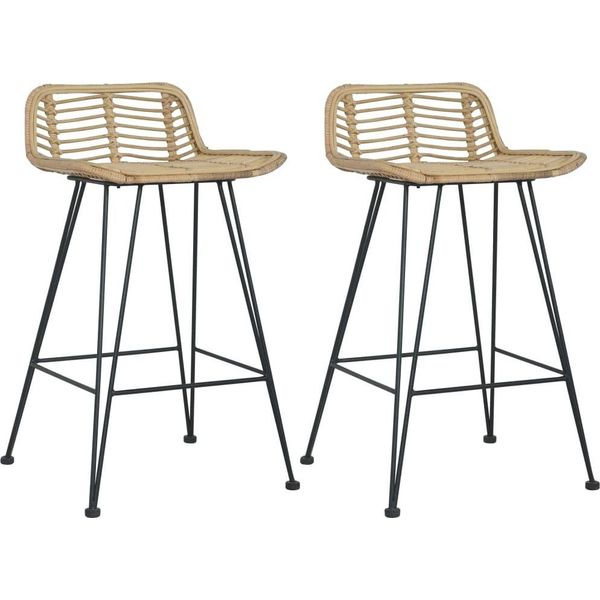 The Living Store Sgabello Da Bar 2 Pezzi Rattan Naturale-image