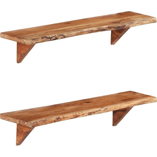 The Living Store Mensole Da Parete 2 Pezzi 90 X 20 X 18 Cm In Legno Massiccio Di Acacia-image